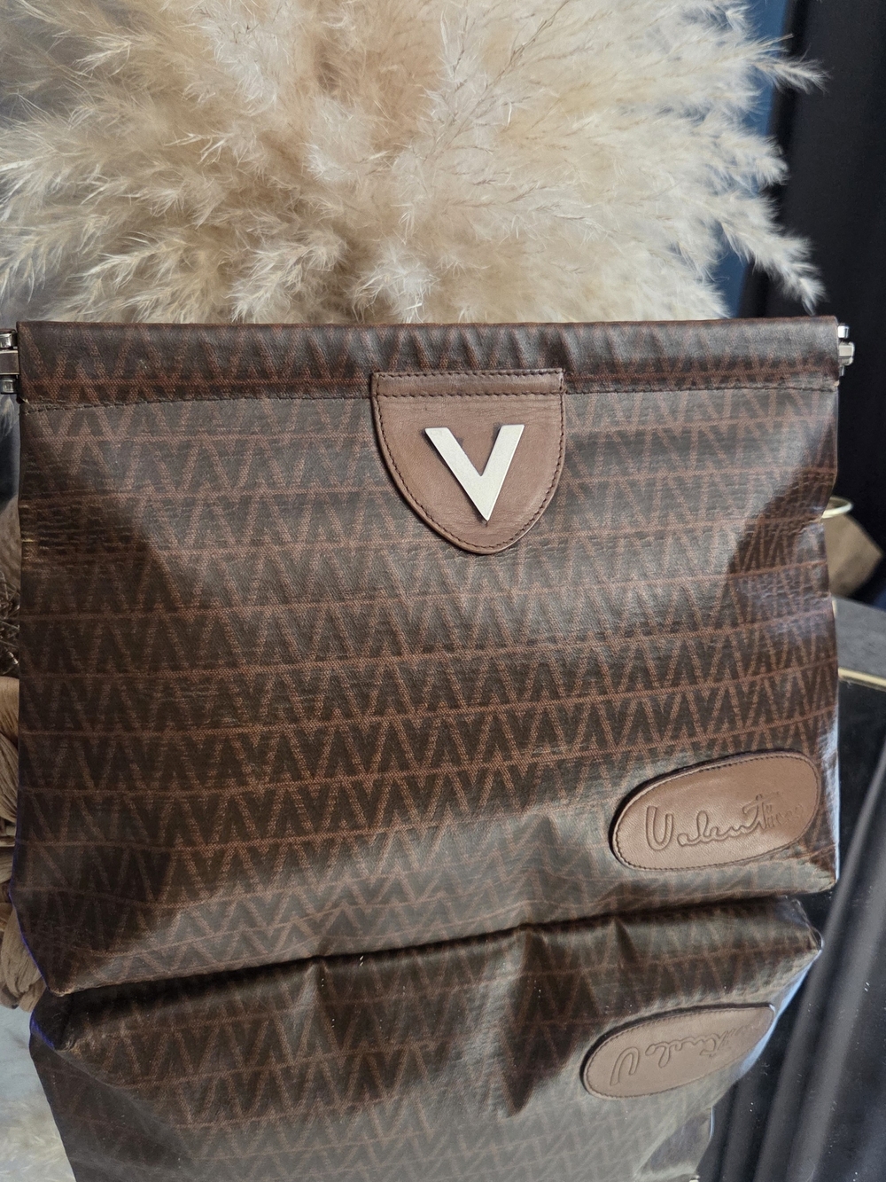 Vintage Mario Valentino Italy Brown  Monogram Clutch Pouch Made in Italy